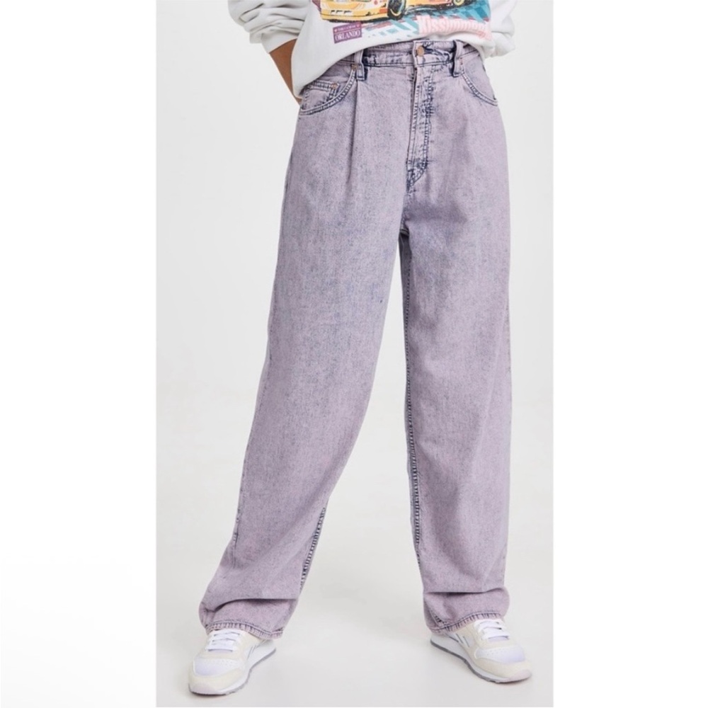 MOTHER SNACKS Jeans The Pleated Fun Dip puddle Jean Silver Pink Purple